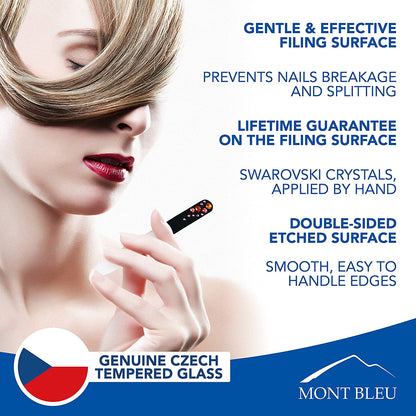 Best Gifts for Women - Mont Bleu Set of 2 Glass Nail Files Hand Decorated with Crystals - Handmade Gifts - Nail Filer Kit - Excellent Nail Filing Tools - Washable Nail Files Health & Beauty > Personal Care > Cosmetics > Cosmetic Tools > Nail Tools Mont Bleu   
