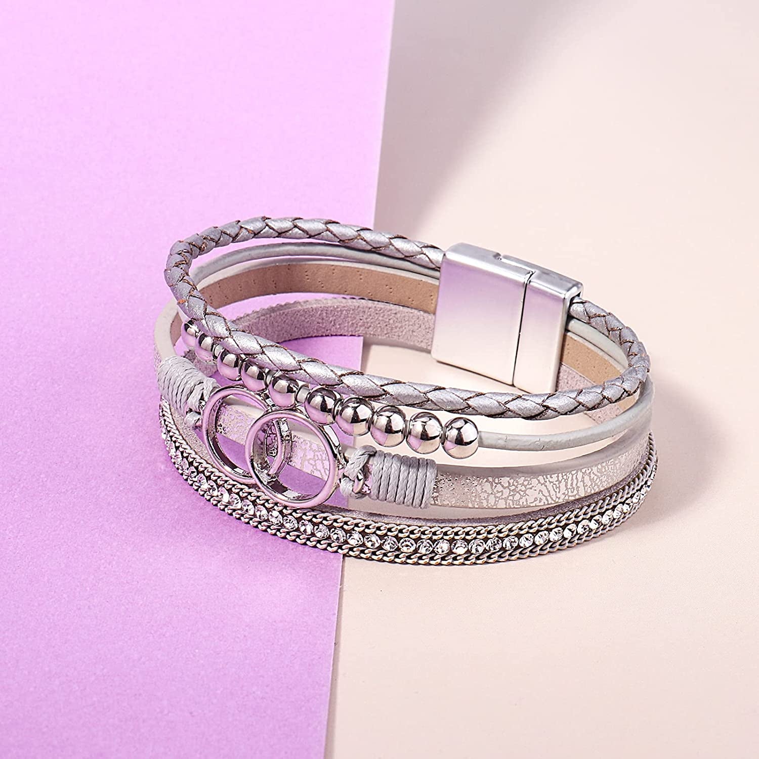FANCY SHINY Boho Wrap Bracelets Leather Cuff Bangle Gold Beaded Bracelets for Women Stackable Infinity Bracelets Jewelry with Clasp Apparel & Accessories > Jewelry > Bracelets FANCY SHINY   