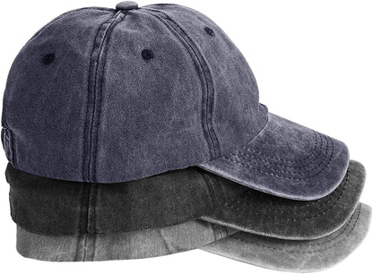 MEINICY 3 Pack Washed Plain Baseball Cap, Retro Adjustable Dad Hats Gift for Men/Women,Unstructured/Cotton Apparel & Accessories > Clothing Accessories > Hats MEINICY Black+gray+navy  