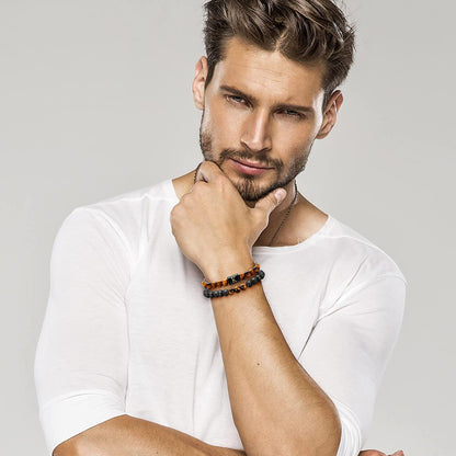 Lava Rock Bracelets for Men, 8Mm Tiger Eye Lava Rock Stone Mens Beaded Bracelets Men Bracelets Set Initial Bracelets for Men Adjustable Bracelet Jewelry Gifts for Men Father Boyfriends Husband Apparel & Accessories > Jewelry > Bracelets M MOOHAM   