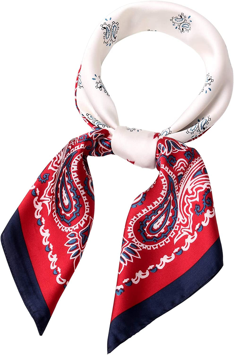 Women'S Fashion Soft Large Satin Square Chiffon Polyester Scarf Set Head Neck Multiuse Solid Colors Available Apparel & Accessories > Clothing Accessories > Bandanas & Headties Persmileful S10 Red White  