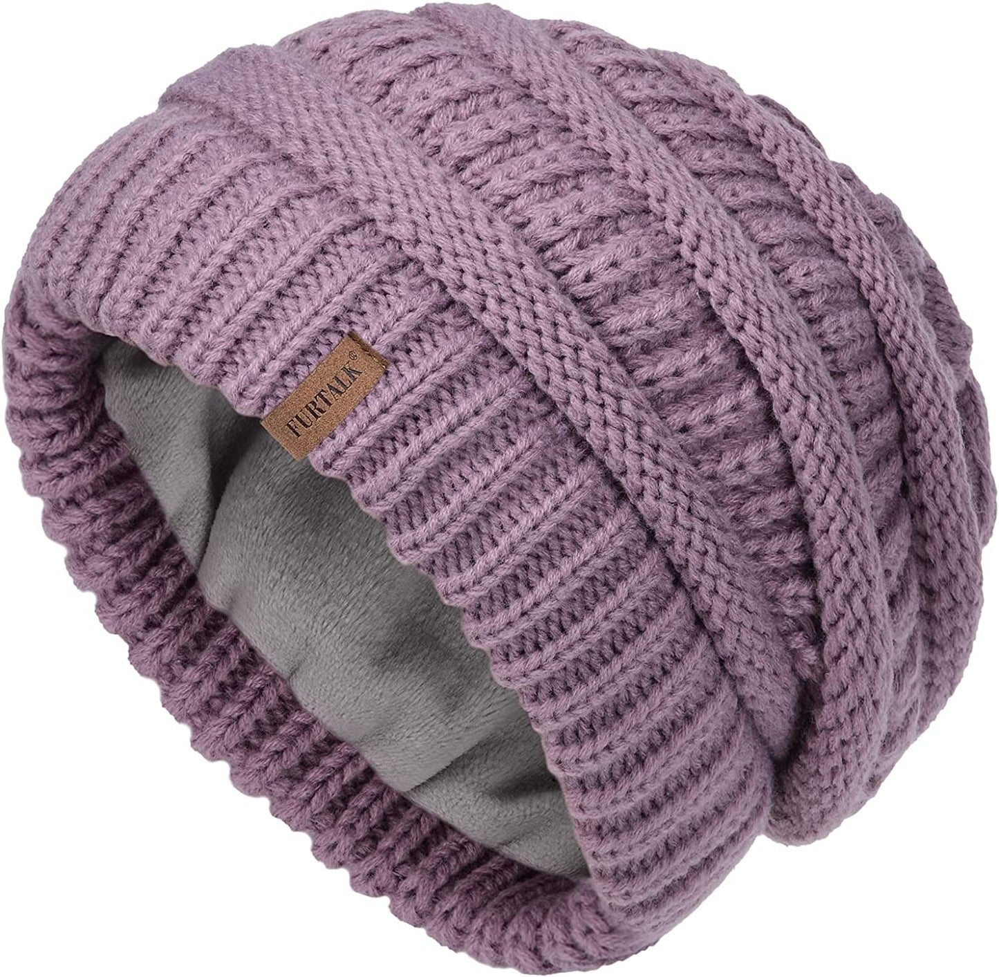 FURTALK Knit Beanie Hats for Women Men Fleece Lined Ski Skull Cap Slouchy Winter Hat Apparel & Accessories > Clothing Accessories > Hats KYLIE MAX Light Purple  