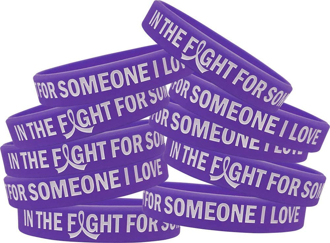 In the Fight for Someone I Love Silicone Wristband Bracelet Premium Quality 10-Pack (Assorted Colors) Apparel & Accessories > Jewelry > Bracelets Fight Like a Girl Purple  