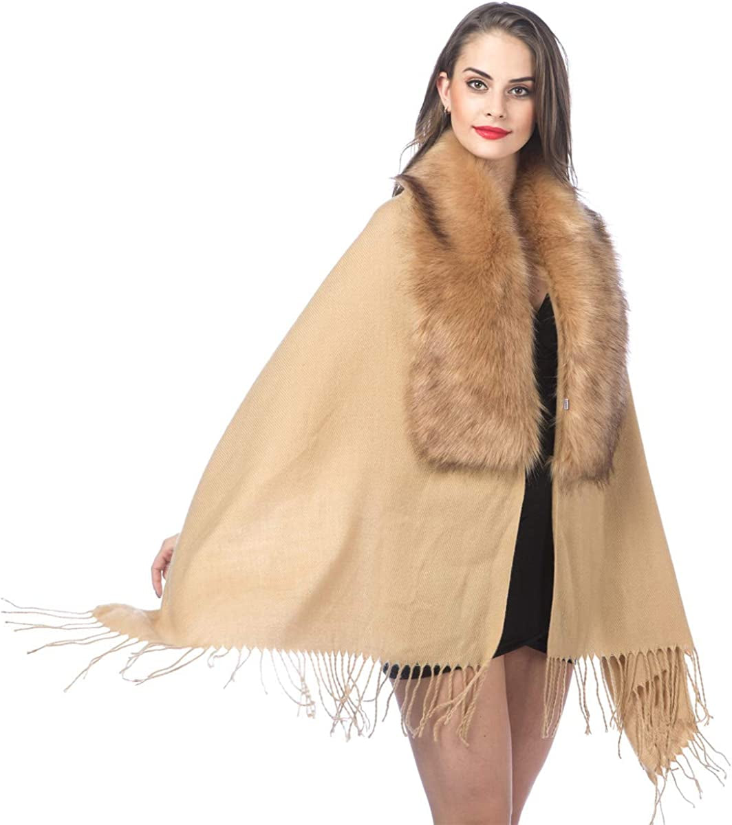 Women Cold Weather Luxurious Faux Fur Collar Joint Large Wrap Scarf for Ladies Apparel & Accessories > Clothing Accessories > Scarves & Shawls Lucky Leaf   