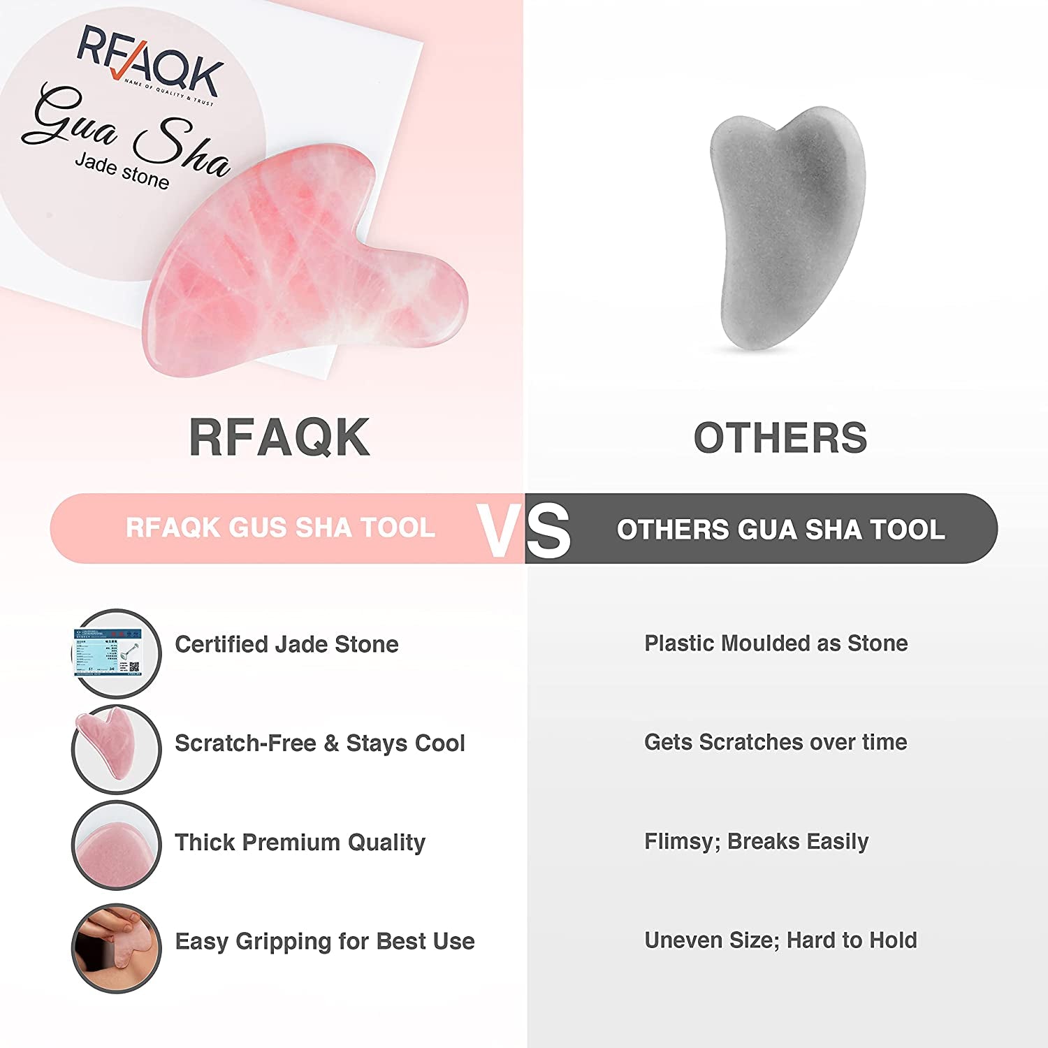 Guasha Tool for Face - Rose Quartz Gua Sha Facial Tools for Face & Body SPA - Heart Shape Gua Sha Massage Scrapper Tool, Real Natural Gua Sha Jade Stone for Treatment to Relieve Muscles Tension Health & Beauty > Personal Care > Cosmetics > Cosmetic Tools > Skin Care Tools RFAQK   