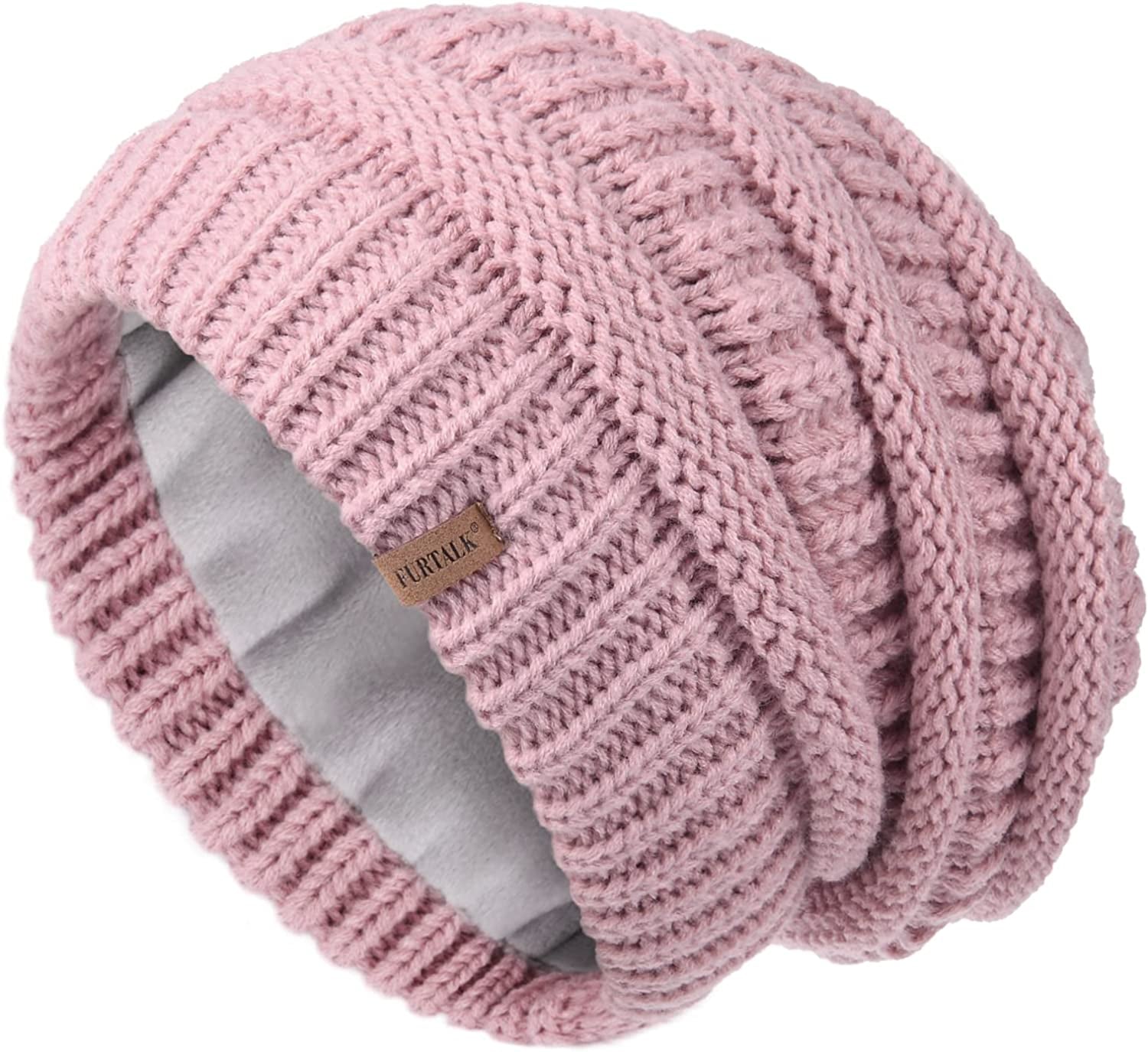 FURTALK Knit Beanie Hats for Women Men Fleece Lined Ski Skull Cap Slouchy Winter Hat Apparel & Accessories > Clothing Accessories > Hats KYLIE MAX Lotus Pink  