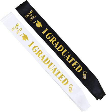 Graduation Sashes Set - 2022 Graduation Party Supplies - Gold Letter Graduate Satin Sashes Including Black I Graduated Sash & White I Graduated Sash - Class of 2022 Sashes for Grad Party Apparel & Accessories > Clothing Accessories > Sashes Partyprops   
