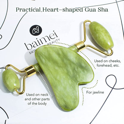 BAIMEI Jade Roller & Gua Sha Set Face Roller and Gua Sha Facial Tools for Skin Care Routine and Puffiness-Green Health & Beauty > Personal Care > Cosmetics > Cosmetic Tools > Skin Care Tools BAIMEI   