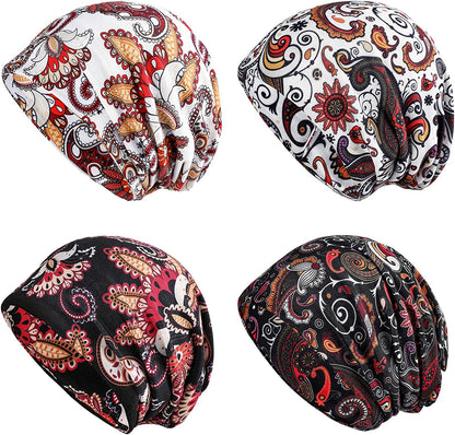HONENNA Printed Turban Headband Chemo Cap Soft Sleep Beanie Apparel & Accessories > Clothing Accessories > Headwear HONENNA 4 Pack Style 9  