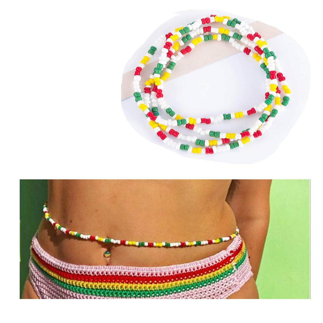 Bomine Boho Waist Chain Body Bead Belly Chains African Body Jewelry Bikini Chains Colorful for Women and Girls (Colorful-Purple) Apparel & Accessories > Jewelry > Body Jewelry Bomine Colorful  