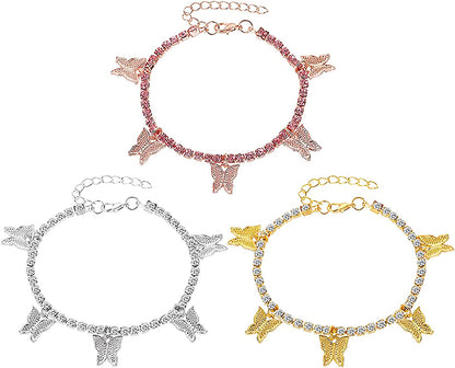 Dainty Zircon Tennis Anklet Bracelets Cute Butterfly Charm Anklets Adjustable Stackable Boho Anklet for Teen Girls Mom Beach Jewelry Birthday (Gold, One Size) Apparel & Accessories > Jewelry > Anklets Generic   