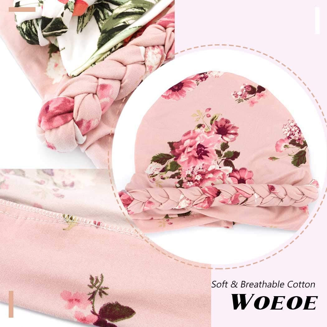 Woeoe African Turban Head Wrap Pink Pattern Head Scarf Soft Flower Print Head Cover Cap Headwear for Women and Girls(Pack of 2) Apparel & Accessories > Clothing Accessories > Headwear Woeoe   