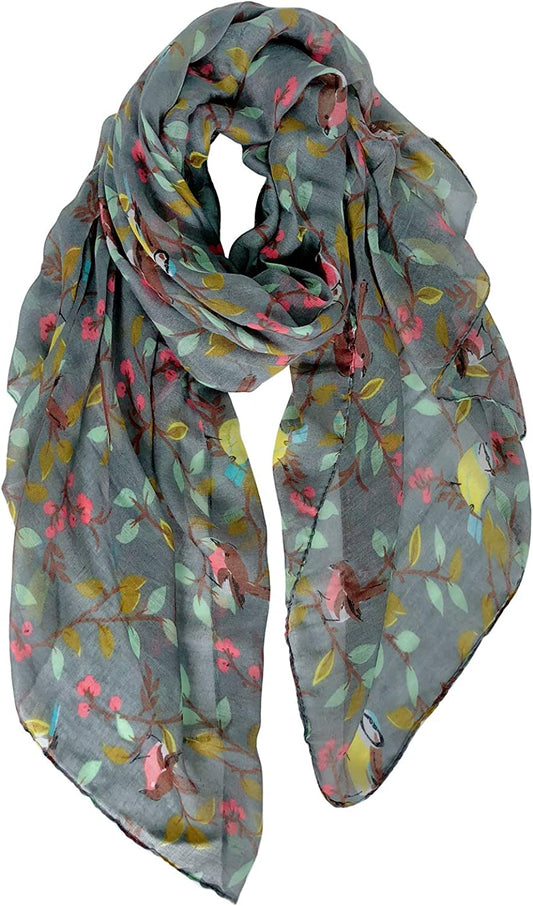 GERINLY Scarfs for Women Lightweight Floral Birds Print Cotton Scarves and Wraps for Holiday Shawl Apparel & Accessories > Clothing Accessories > Scarves & Shawls GERINLY Darkgray  