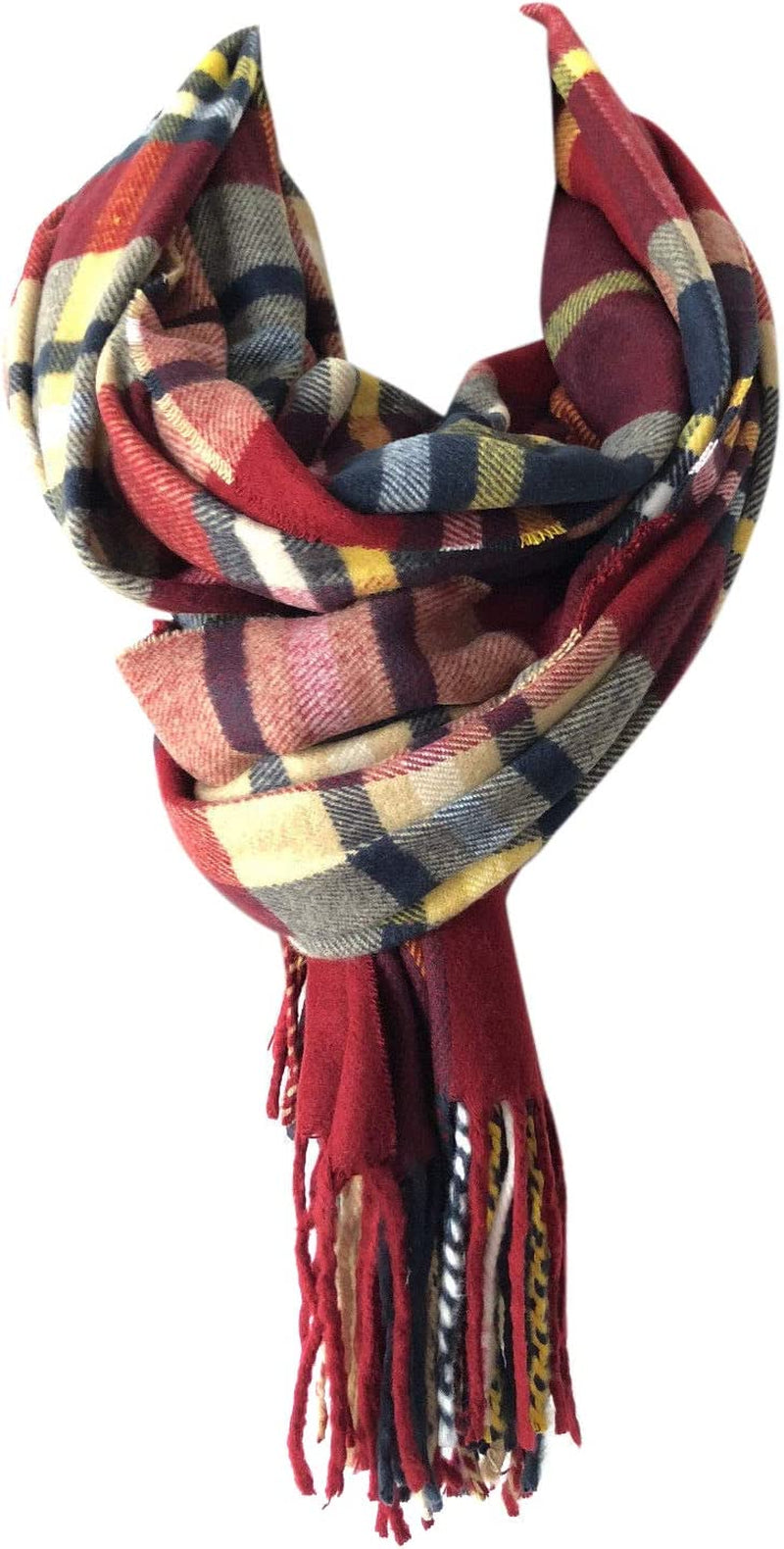Women Oversized Scottish Clan Tartan Plaid Cashmere Feel Shawl Wrap Winter Scarf (Burgundy Multi Plaid) Apparel & Accessories > Clothing Accessories > Scarves & Shawls Valloowink   