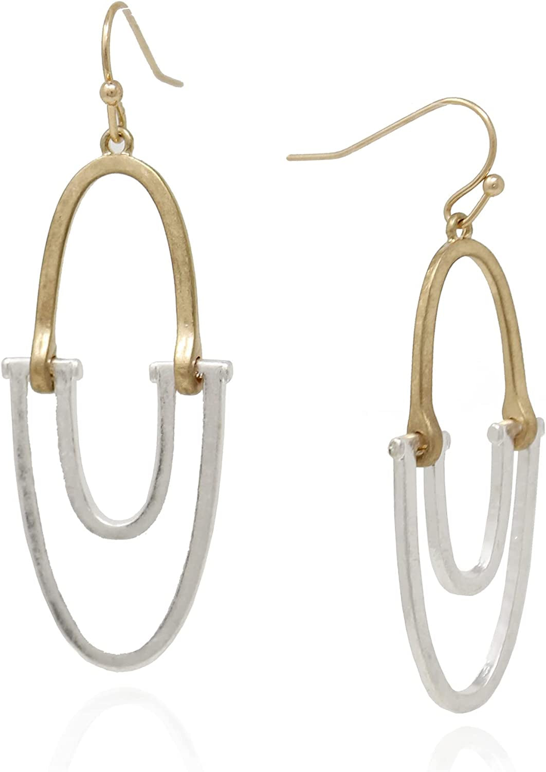 POMINA Lightweight Geometric Gold Silver Two Tone Hammered Dangle Drop Earrings Linked Circle Rectangle Oval Trendy Fashion Dangling Earrings for Women Apparel & Accessories > Jewelry > Earrings POMINA Teardrop Link_Two Tone  