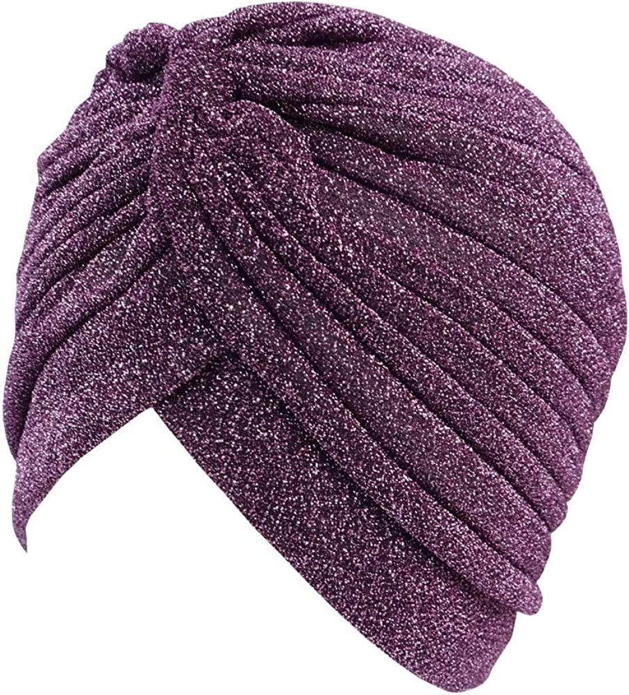GETACOTA Pleated Glitter Turban for Women Stretchy Hat Beanie Headwrap Twist Elastic Slip on Cap Headwear Accessories Apparel & Accessories > Clothing Accessories > Headwear GETACOTA Purple  