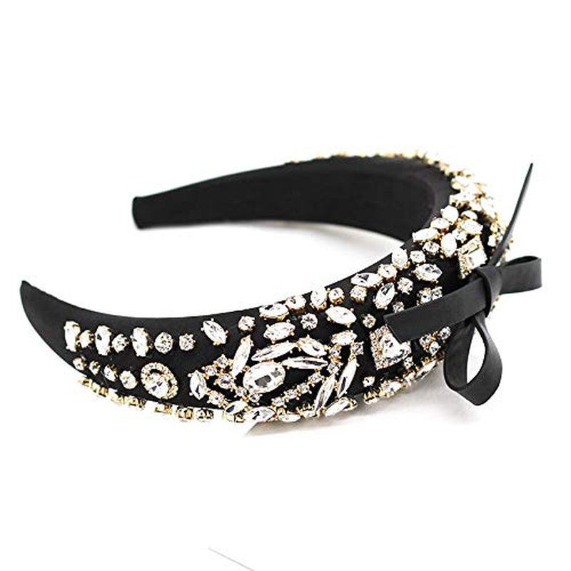 QTMY Fashion Padded Headbands,Gemstone Thick Hair Accessories Head Band Fashion Headwear Wide Plastic Hairbands for Women (Black) Apparel & Accessories > Clothing Accessories > Headwear QTMY   