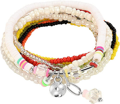 Mengpa Stackable Beaded Bracelets for Women Girls Bohemian Layering Strand Statement Jewelry Apparel & Accessories > Jewelry > Bracelets MengPa White-A  