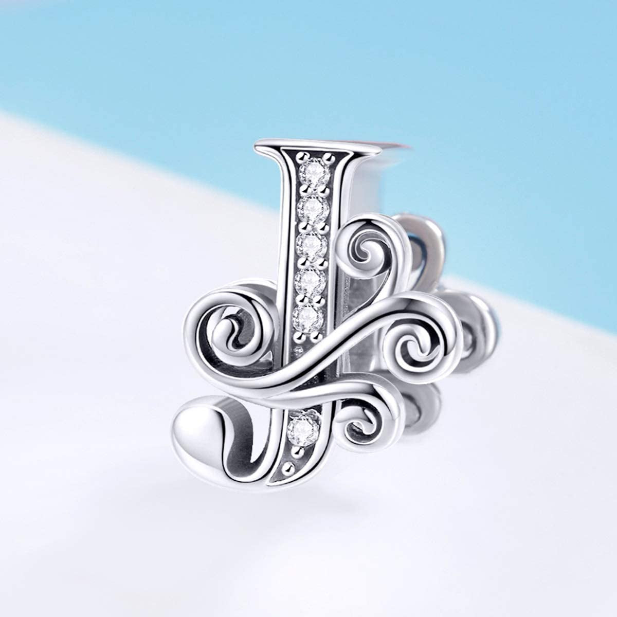 Solid 925 Sterling Silver with Cubic Stones, Complete A~Z Gift Options Alphabet Charm Letter Beads Fit Pandora European Bracelets Apparel & Accessories > Jewelry > Bracelets ABAOLALA ALPHABET   