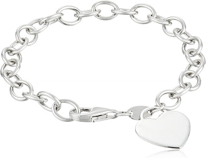 Collection Sterling Silver Heart Tag Bracelet, 7.5" Apparel & Accessories > Jewelry > Bracelets Amazon Collection Silver 7.5" 