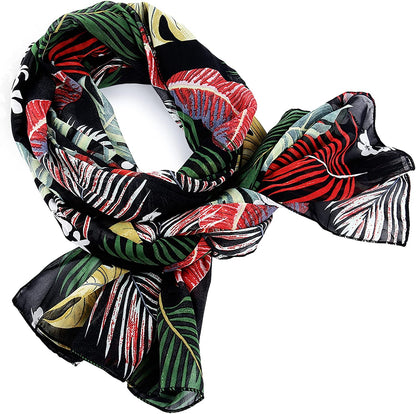 GERINLY Summer Scarfs for Women Lightweight Peony Print Hawaiian Wrap Beach Shawl Cotton Voile Head Scarf Apparel & Accessories > Clothing Accessories > Scarves & Shawls GERINLY   