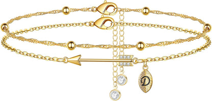 Graduation Gifts for Her 2022 Ankle Bracelets, 14K Gold Plated Inspirational Layering Initial Ankle Bracelets College Graduation Gifts for Her Him Layered Gold Anklets for Women Friendship Gifts Apparel & Accessories > Jewelry > Anklets Yoosteel D  