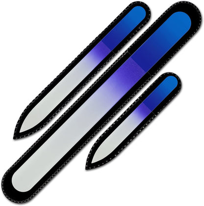 Mont Bleu Gift Set for Men of 3 Glass Nail Files in Pouch - Genuine Czech Tempered Glass - Handmade Gifts for Men - Premium Glass Nail File Manicure & Pedicure Tools Health & Beauty > Personal Care > Cosmetics > Cosmetic Tools > Nail Tools Mont Bleu Aqua Cobalt  
