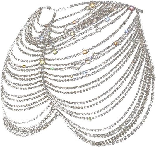 STONEFANS Crystal Body Chain Jewelry for Women Sexy Panties Rhinestone G String Thong Crystal Lingerie Belly Chain Waist Underwear Apparel & Accessories > Jewelry > Body Jewelry STONEFANS Booty Chain - Silver  