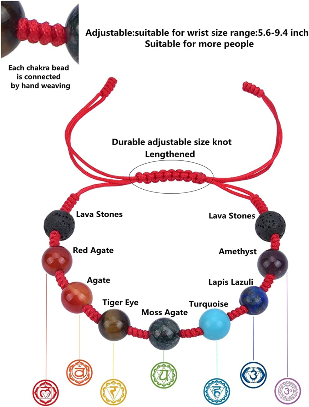 LEIAHIN 7 Chakra Bracelets for Women 8Mm Lava Rock Essential Oil Diffuser Adjustable Natural Stone Healing Anxiety Bracelet Gemstone Beaded Bangle for Men Women Apparel & Accessories > Jewelry > Bracelets LEIAHIN   