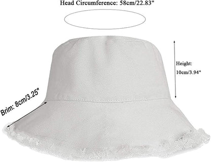 Frayed-Edge-Bucket-Hat-Summer Distressed-Beach-Sun-Hat-For-Women Men Teens Girls- Floppy Wide-Brim Fisherman Cap(Size: 7 1/8) Apparel & Accessories > Clothing Accessories > Hats UTOWO   