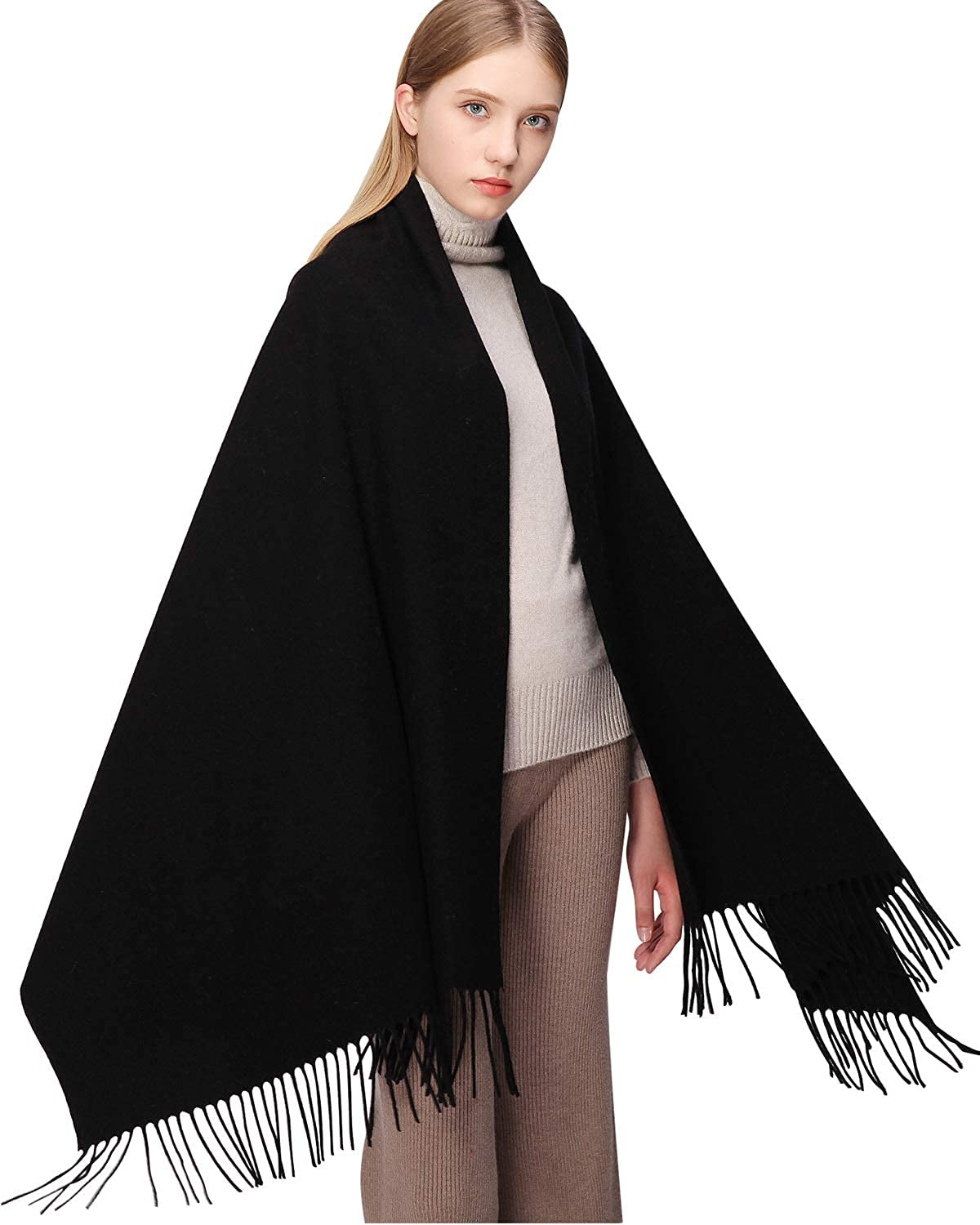 RIIQIICHY 100% Wool Scarf Pashmina Shawls and Wraps for Women Cashmere Warm Winter More Thicker Soft Scarves Apparel & Accessories > Clothing Accessories > Scarves & Shawls RIIQIICHY Black  