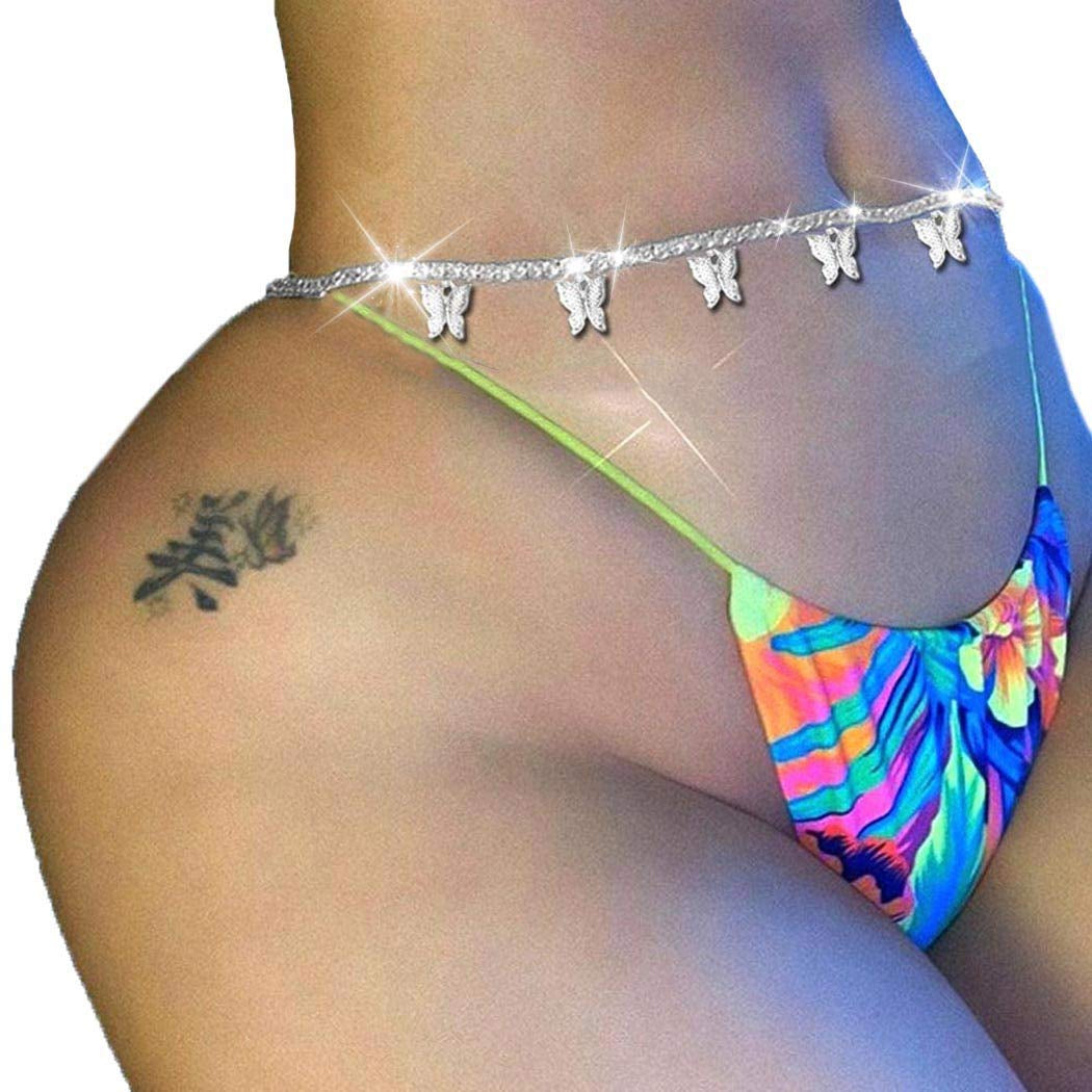 Victray Crystal Waist Chains Butterfly Belly Body Chain Fashion Body Accessories Jewelry for Women and Girls (Silver) Apparel & Accessories > Jewelry > Body Jewelry Victray Gold  