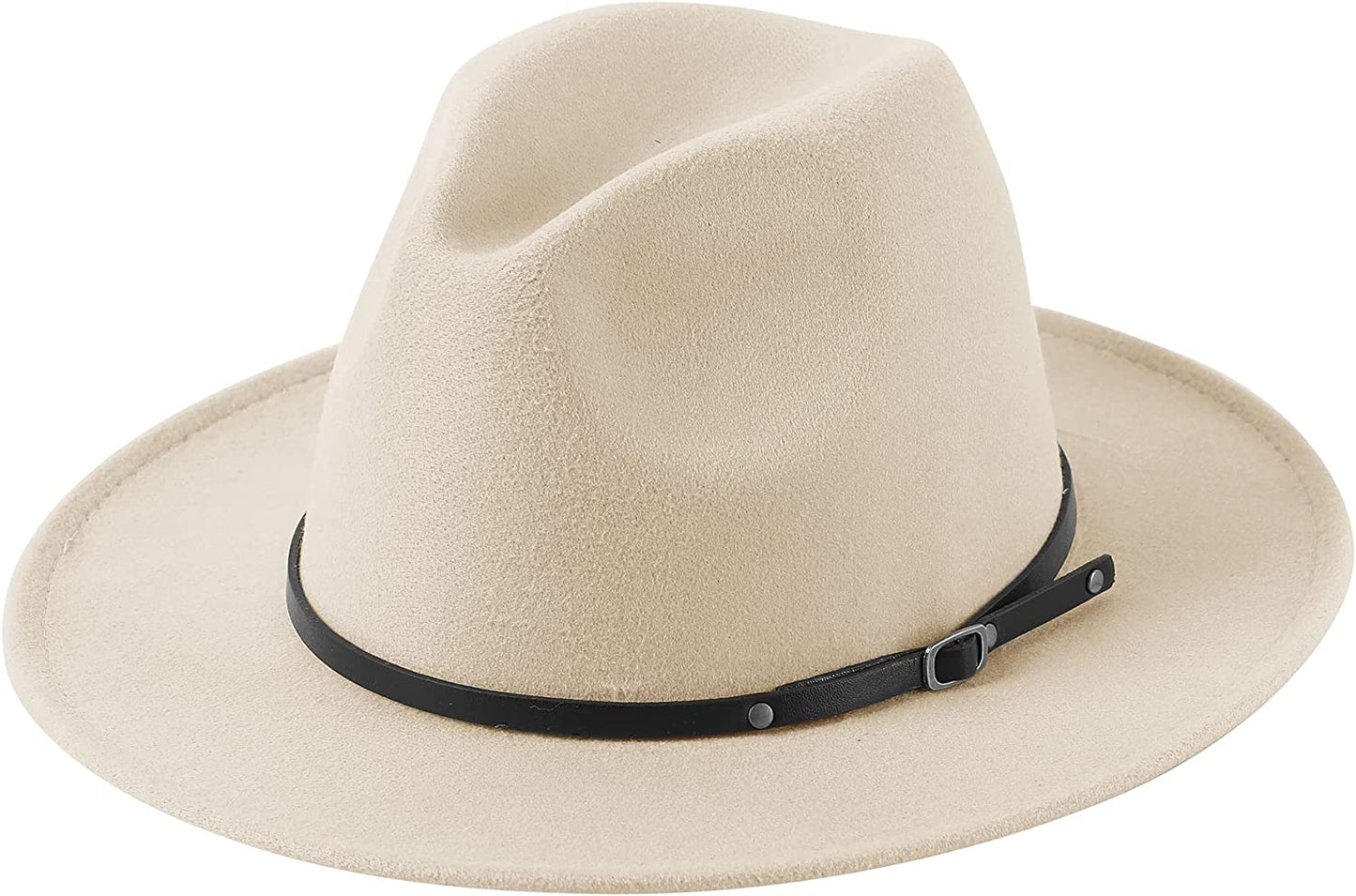 Lanzom Womens Classic Wide Brim Floppy Panama Hat Belt Buckle Wool Fedora Hat Apparel & Accessories > Clothing Accessories > Hats Lanzom Beige One Size 