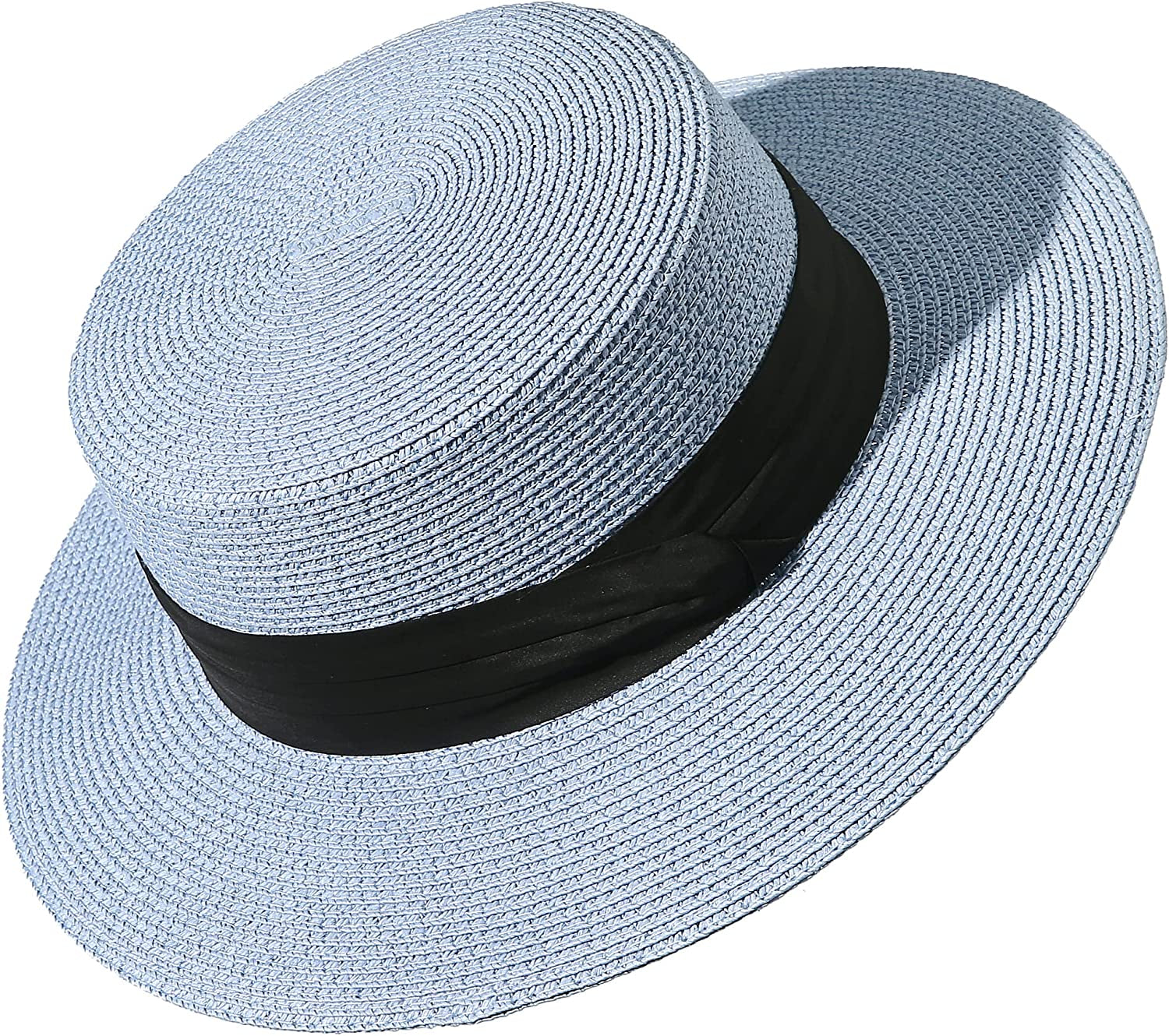 Lanzom Sun Hats for Women Wide Brim Straw Boater Hat Foldable Packable Beach Hat for Summer Apparel & Accessories > Clothing Accessories > Hats Lanzom Light Blue Medium 