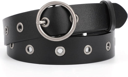 WERFORU Women Casual Dress Belt Fashion Leather Belt with O Ring Buckle for Jeans Pants Apparel & Accessories > Clothing Accessories > Belts WERFORU E-black Suit Pant Size 29"-34" 