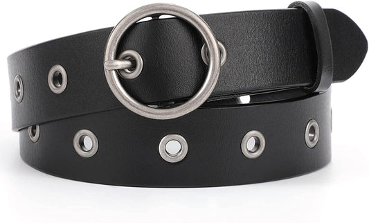 WERFORU Women Casual Dress Belt Fashion Leather Belt with O Ring Buckle for Jeans Pants Apparel & Accessories > Clothing Accessories > Belts WERFORU E-black Suit Pant Size 29"-34" 