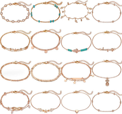 Starain 12Pcs Women'S Charm Anklet Set Gold Multilayer Adjustable Ankle Bracelets Boho Beach Foot Anklet for Women Girls Apparel & Accessories > Jewelry > Anklets Starain 16Pcs Rose Ankle Bracelet  