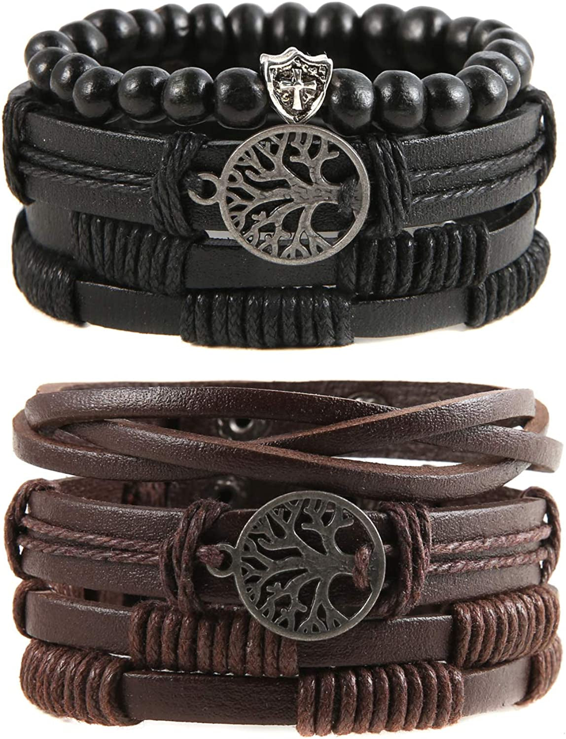HZMAN Genuine Leather Tree of Life Bracelets Men Women, Tiger Eye Natural Stone Lava Rock Beads Ethnic Tribal Elastic Bracelets Wristbands Apparel & Accessories > Jewelry > Bracelets HZMAN Upgraded Version  