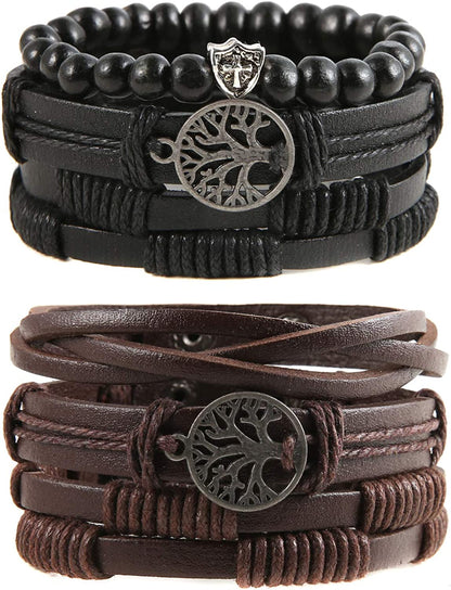 HZMAN Genuine Leather Tree of Life Bracelets Men Women, Tiger Eye Natural Stone Lava Rock Beads Ethnic Tribal Elastic Bracelets Wristbands Apparel & Accessories > Jewelry > Bracelets HZMAN Upgraded Version  