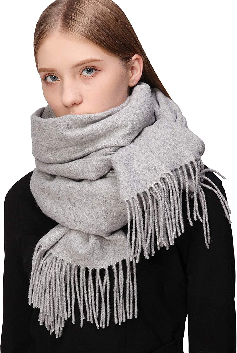 RIIQIICHY 100% Wool Scarf Pashmina Shawls and Wraps for Women Cashmere Warm Winter More Thicker Soft Scarves Apparel & Accessories > Clothing Accessories > Scarves & Shawls RIIQIICHY Light Grey  