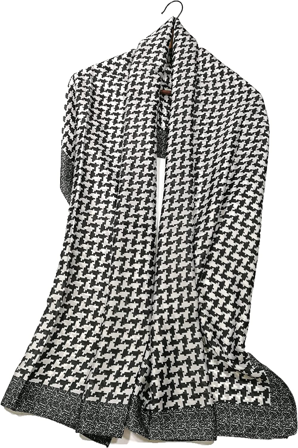 Shanlin Silk Feel Long Satin Patterned & Solid Color Scarves for Women in Gift Box Apparel & Accessories > Clothing Accessories > Scarves & Shawls Shanlin Houndstooth-bw-big  