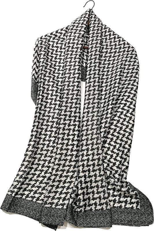 Shanlin Silk Feel Long Satin Patterned & Solid Color Scarves for Women in Gift Box Apparel & Accessories > Clothing Accessories > Scarves & Shawls Shanlin Houndstooth-bw-big  
