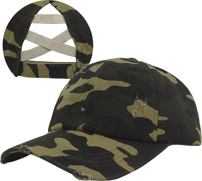 HGGE Womens Criss Cross Ponytail Baseball Cap Adjustable High Messy Bun Ponycap Quick Drying Hat Apparel & Accessories > Clothing Accessories > Hats HGGE Z-camo  
