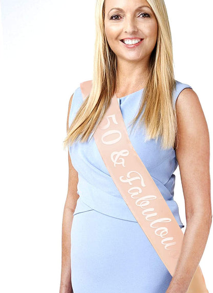 HOWAF Rose Gold 50Th Birthday Sash, 50 and Fabulous Birthday Satin Sash for 50Th Birthday Decorations Women 50 Birthday Gift Party Accessories, One Size Apparel & Accessories > Clothing Accessories > Sashes Sowist   