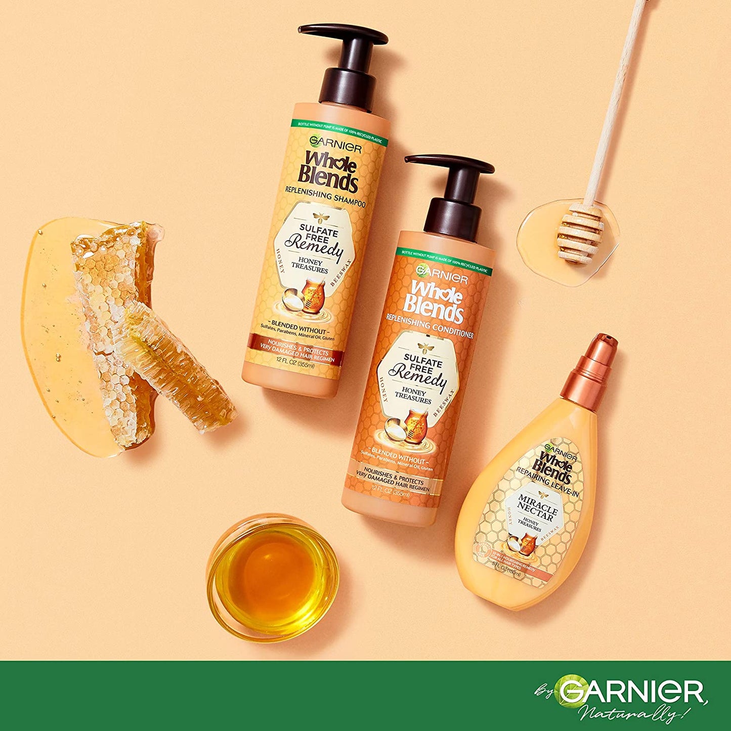 Garnier Haircare Whole Blends Sulfate Free Shampoo and Conditioner Set, Honey Treasures Replenishing, Nourishes, and Protects Very Damaged Hair, with Mask Sample (Package May Vary), 12 Fl Oz Health & Beauty > Personal Care > Hair Care Garnier   