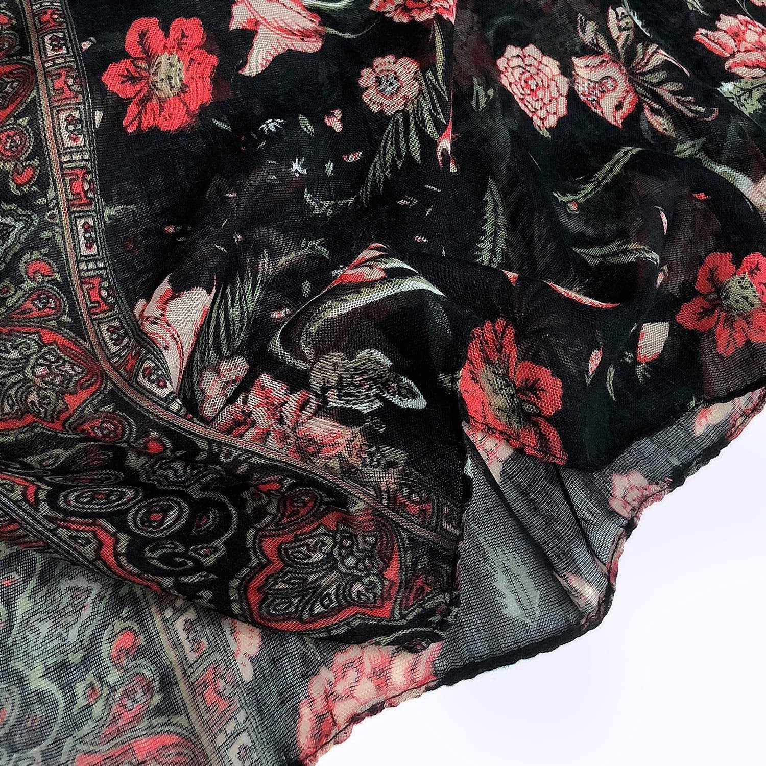 GERINLY Lightweight Scarves Fashion Flowers Print Women Cotton Wrap Scarf Head Shawl for Fall Apparel & Accessories > Clothing Accessories > Scarves & Shawls GERINLY   
