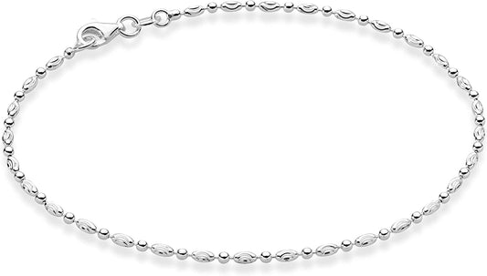Miabella 925 Sterling Silver Diamond-Cut Oval and round Bead Ball Chain Anklet Ankle Bracelet for Women Teen Girls, Made in Italy Apparel & Accessories > Jewelry > Anklets Miabella sterling silver Length 10 Inches (Medium) 