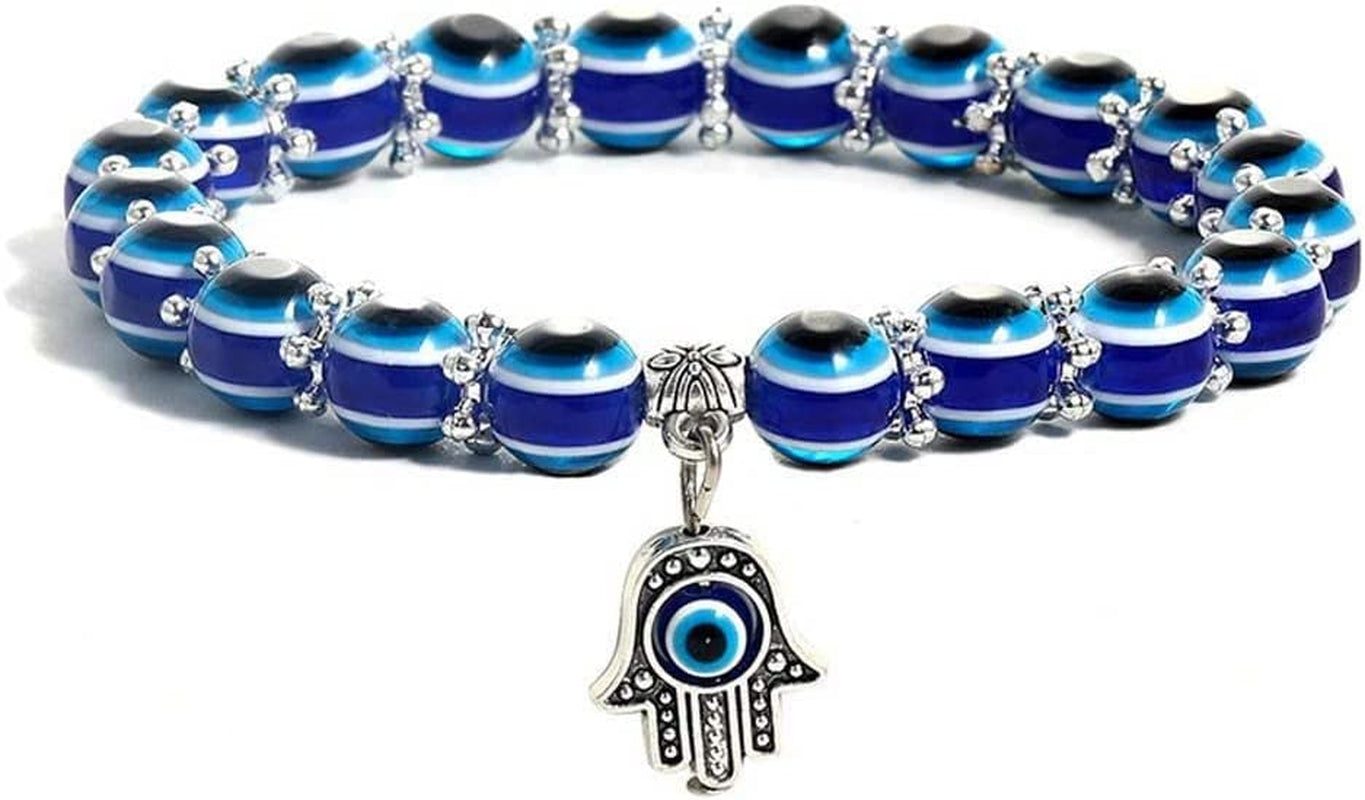 Evil Eye Hamsa Blue Beaded Charm Stretch Bracelet Hand of Fatima Turkish Lucky Evil Eye Bracelet for Protection and Blessing(10 Mm-Plastic) Apparel & Accessories > Jewelry > Bracelets generic 8 mm-alloy  