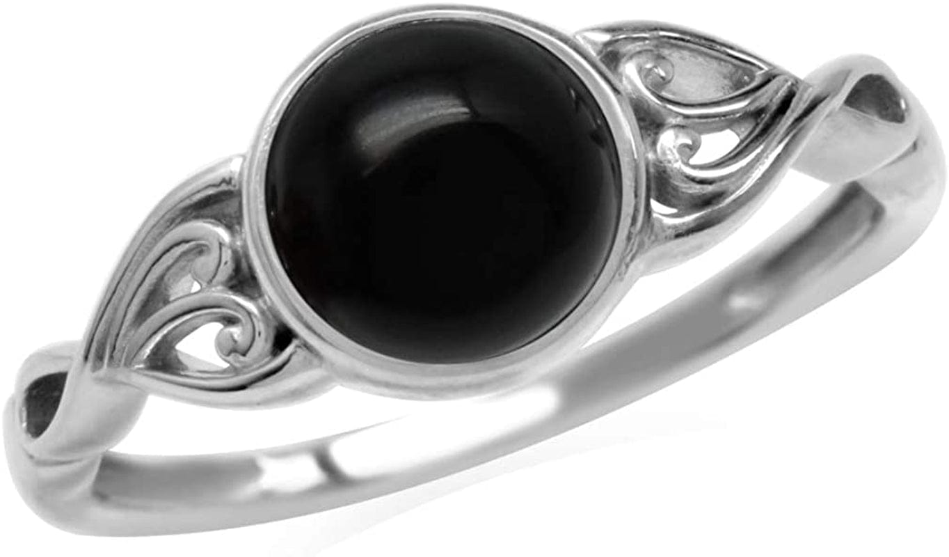 7MM Genuine Gemstones 925 Sterling Silver Victorian Style Solitaire Ring 9 / natural onyx