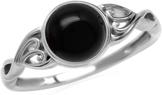 7MM Genuine Gemstones 925 Sterling Silver Victorian Style Solitaire Ring 9 / natural onyx